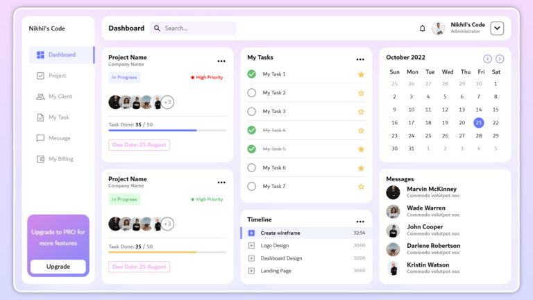 Responsive Task Dashboard With HTML CSS & JavaScript