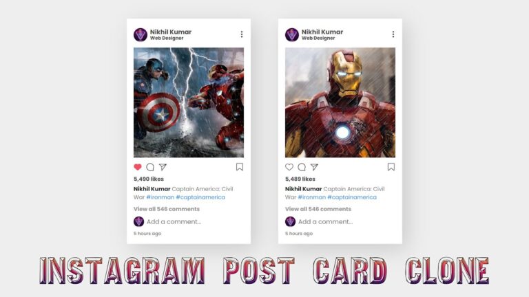 Instagram Post Card Clone Using HTML CSS & JavaScript